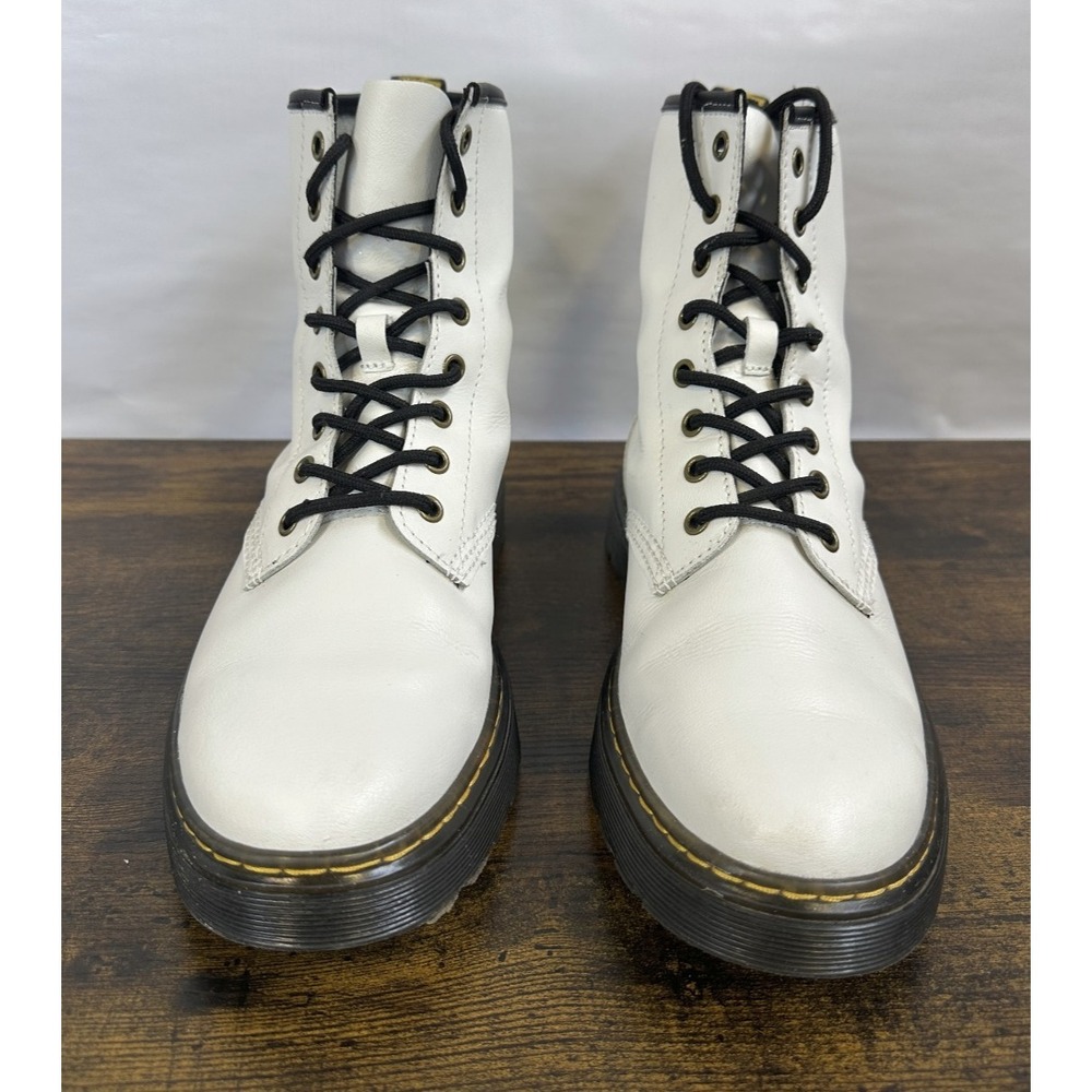 Dr. Martens Zavala White Leather Lace Up Combat Ankle Boots Women's 10 Men's 9 - Picture 15 of 16
